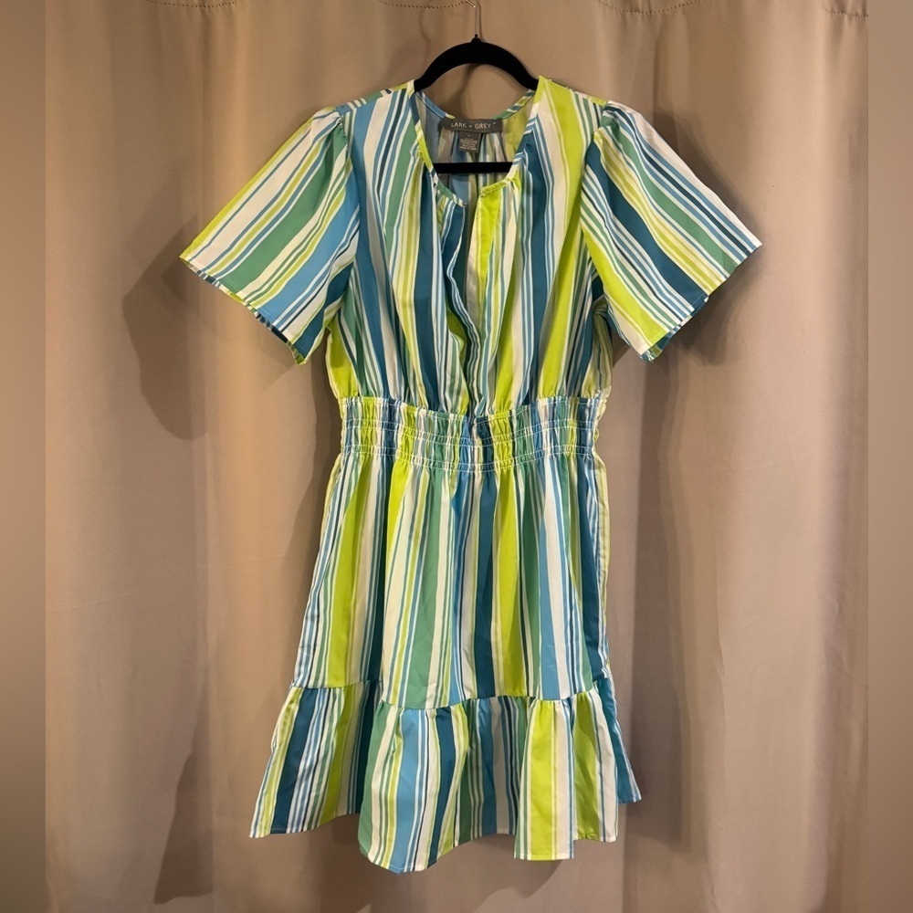 Lark + Grey Striped Short Sleeve Dress